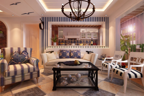 家裝效果圖－地中海風格客廳吊頂裝修設計圖片.png
