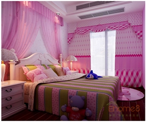 四季花城粉紅色甜美風(fēng)格女孩房裝修效果圖
