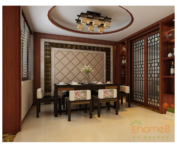 大美天第中式原木餐廳裝修效果圖
