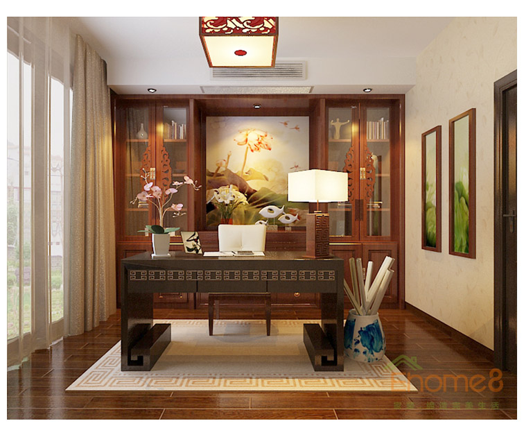 大美天第中式原木書房裝修效果圖