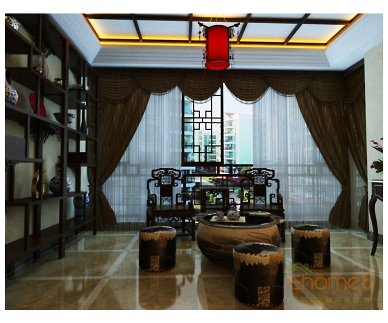 大美天第紅吊燈茶幾效果圖