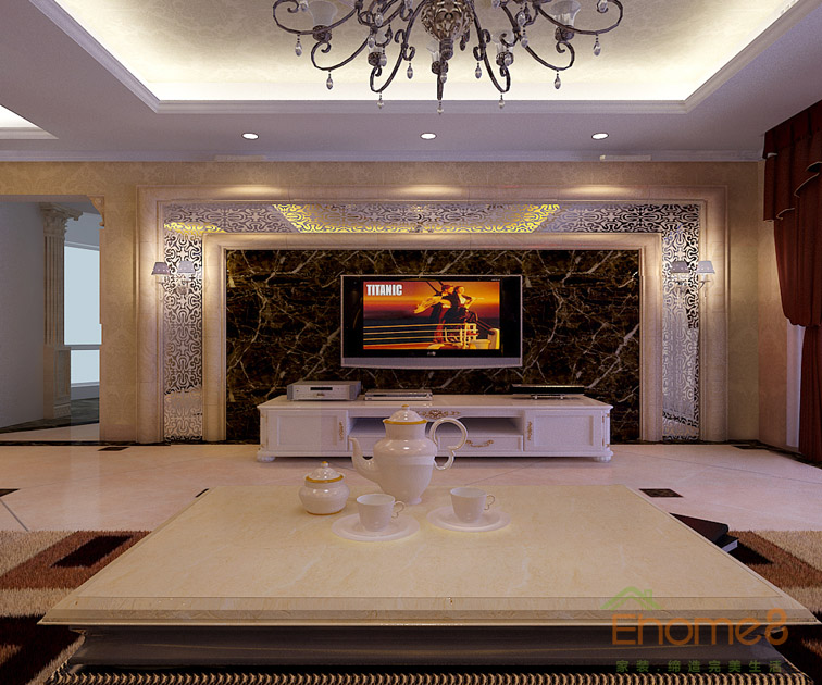 東岸花園客廳大理石電視墻裝修效果圖