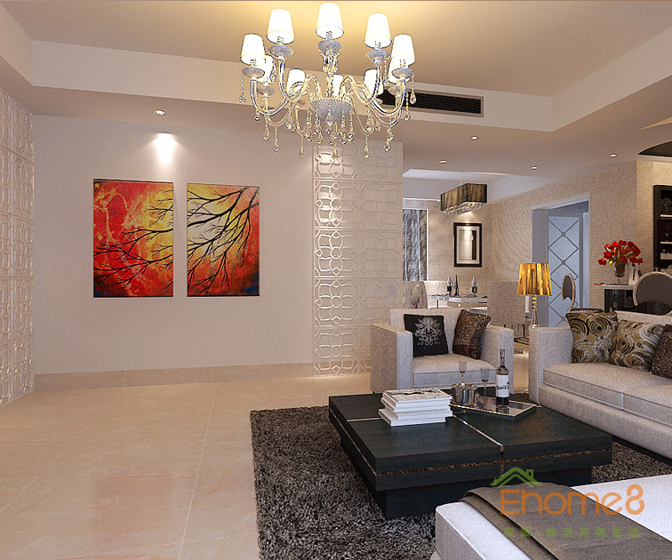 現代氣息客廳吊燈電視墻裝修效果圖2