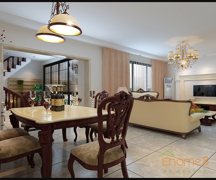 東郡躍層餐廳客廳裝修效果圖