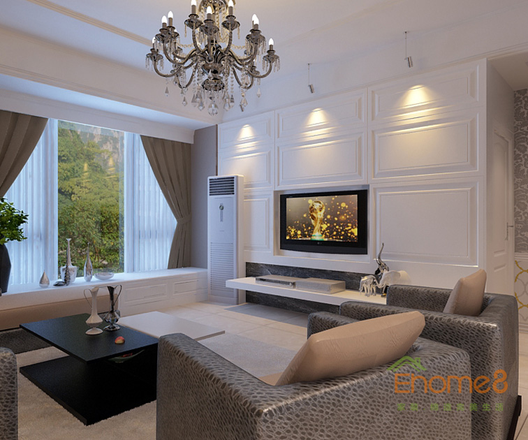 東郡現代小清新風格113平米客廳裝修效果圖1