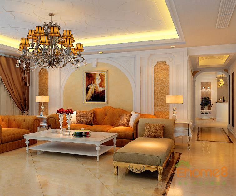 東郡地中海風(fēng)格138平米客廳裝修效果圖2