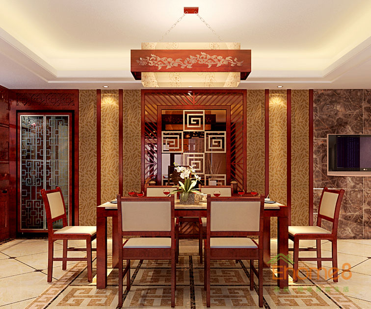 東郡99平米三房一廳中式餐廳裝修效果圖333