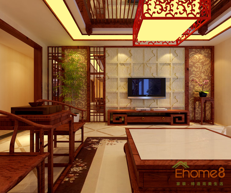 鳳嶺一號145平米四房兩廳中國風紅木客廳裝修效果圖4