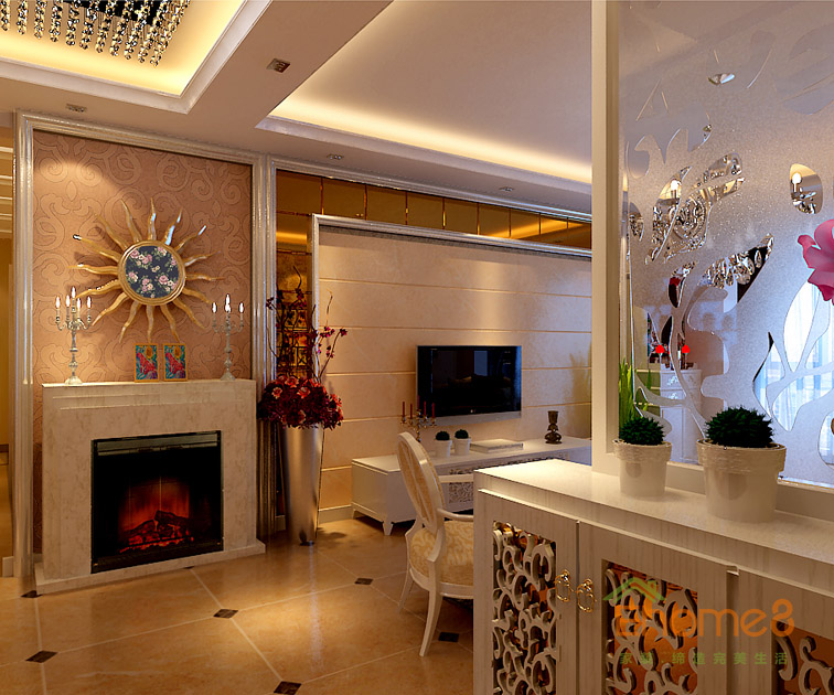 鳳嶺一號88平米古典歐式風格客廳玄關裝修效果圖1