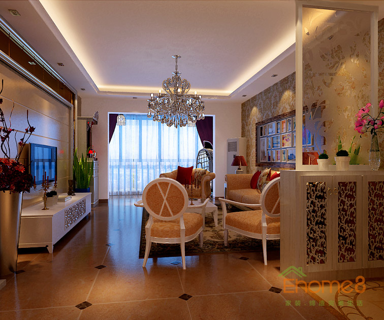 鳳嶺一號88平米古典歐式風格客廳裝修效果圖12