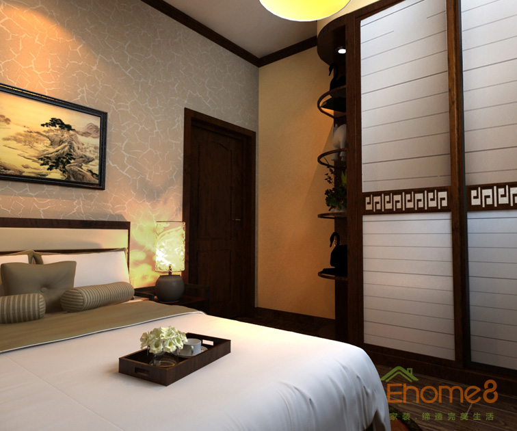 鳳起新都62平米田園風(fēng)格簡潔主人房裝修效果圖1