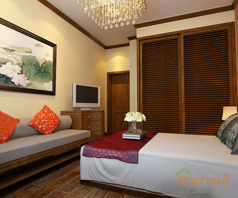 鳳起新都62平米田園風(fēng)格簡潔主人房裝修效果圖1123