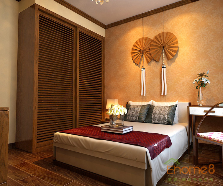 鳳起新都62平米田園風(fēng)格簡潔主人房裝修效果圖112345