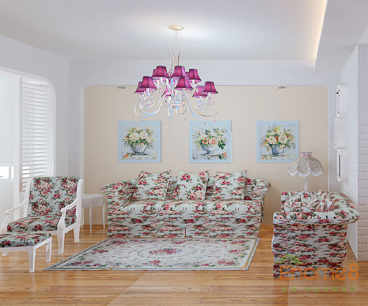 鳳起新都72平米法式風格花式客廳沙發裝修效果圖1234