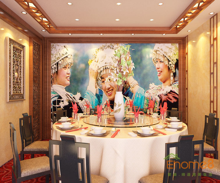 田園風(fēng)金秀華東大酒店民族風(fēng)格包間裝修效果圖1