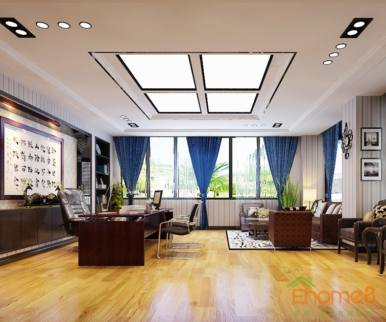 中式簡單舒適總經理辦公室裝修效果圖1