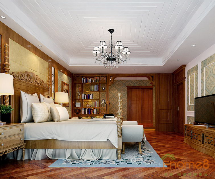 富力花都躍層135平米法式風格主臥裝修效果圖12