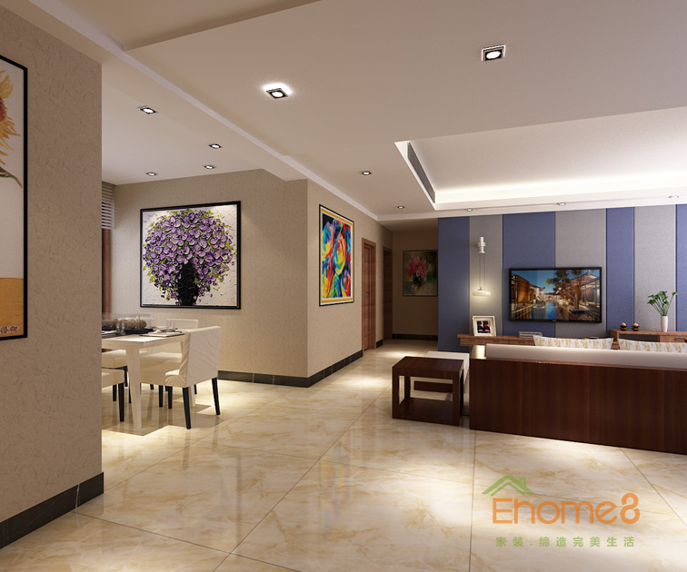 兩房一廳77平米現代簡約風格客廳全景裝修效果圖1