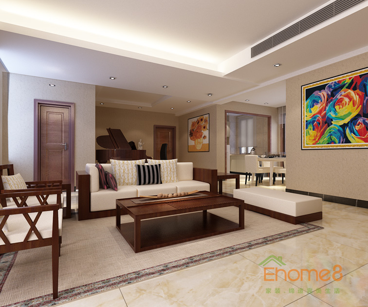 兩房一廳77平米現代簡約風格客廳全景裝修效果圖12