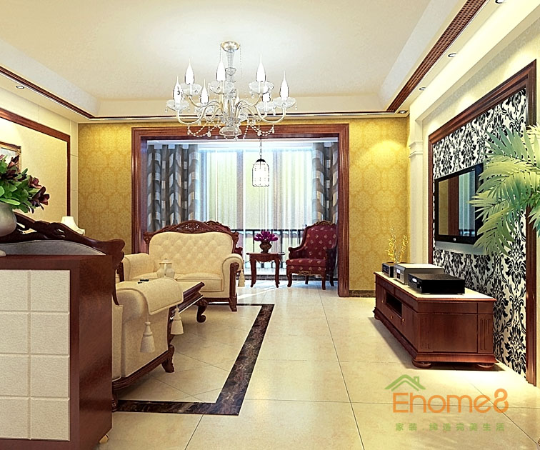 兩房一廳78㎡田園風格客廳裝修效果圖12