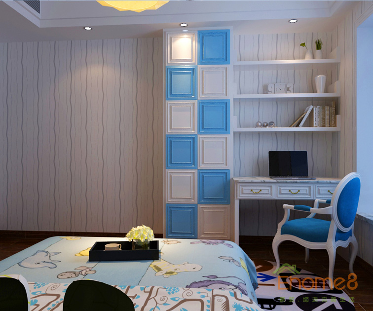 三房一廳108㎡歐式簡約兒童房書桌效果圖1