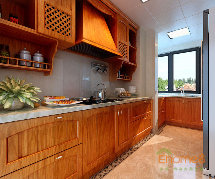 三房一廳112㎡中式風(fēng)格廚房裝修效果圖1