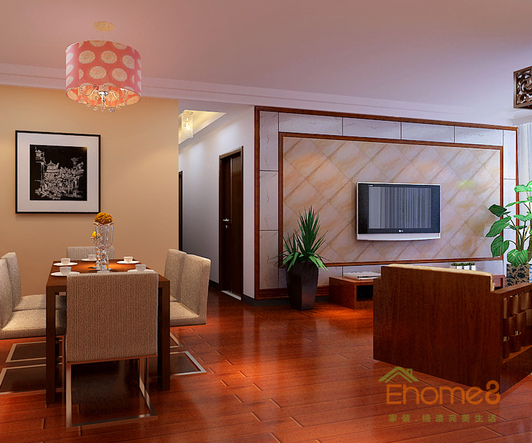 132㎡四房一廳田園風格餐廳客廳裝修效果圖