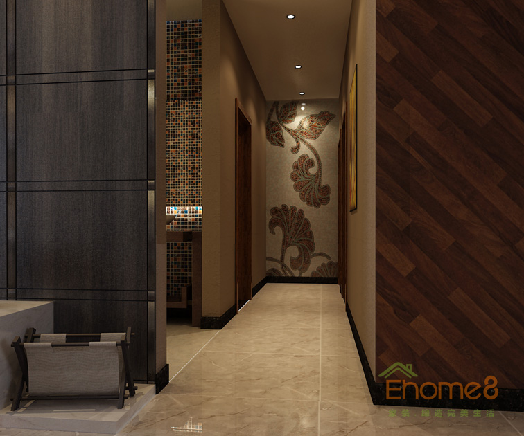 165㎡躍層美式風(fēng)格客廳過道裝修效果圖1