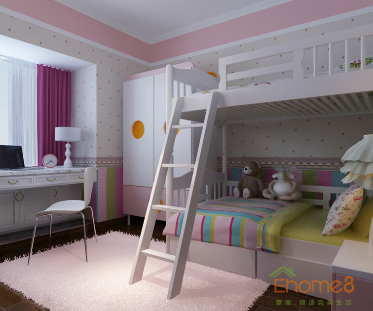 113㎡四房一廳中式風(fēng)格女兒房裝修效果圖