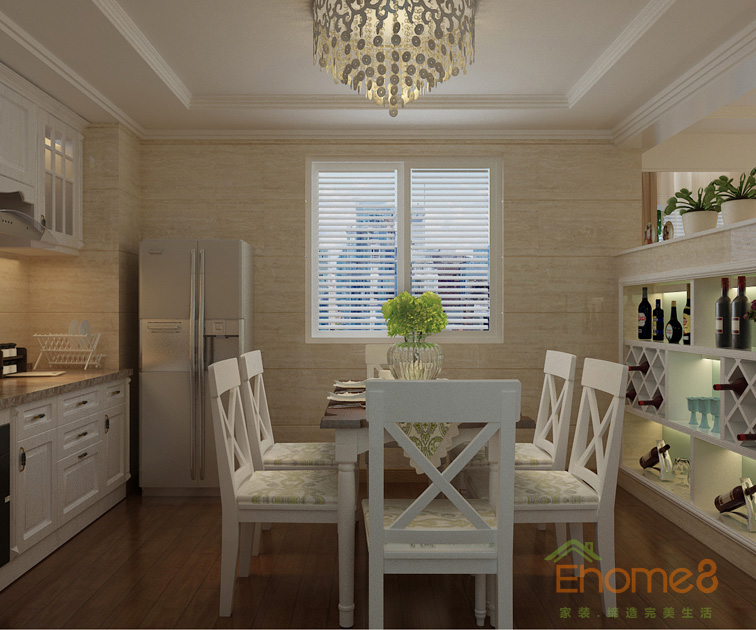 73㎡兩房一廳田園風格餐廳裝修效果圖1