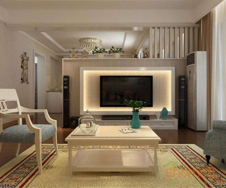 73㎡兩房一廳田園風格客廳電視裝修效果圖1