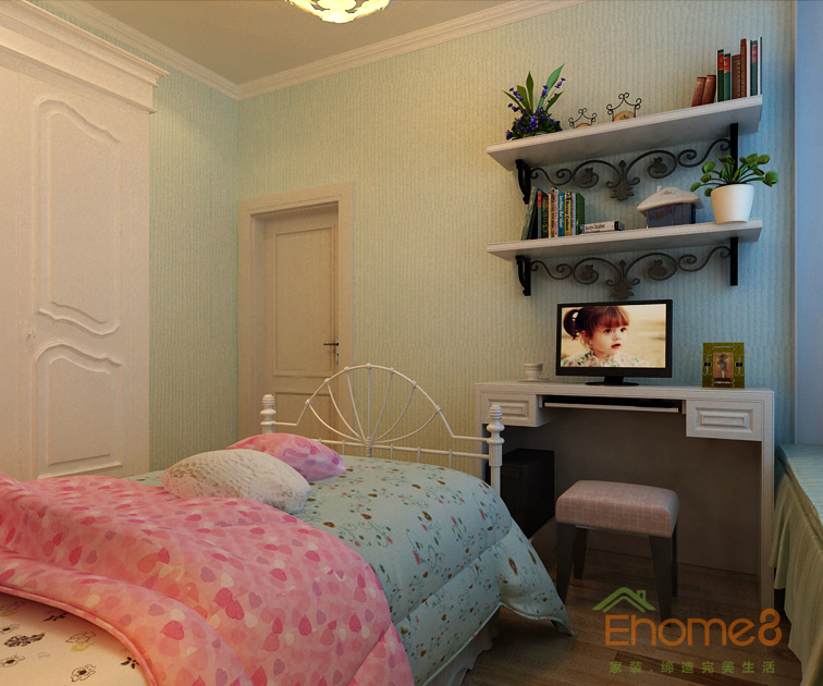 73㎡兩房一廳田園風格女兒房裝修效果圖1222