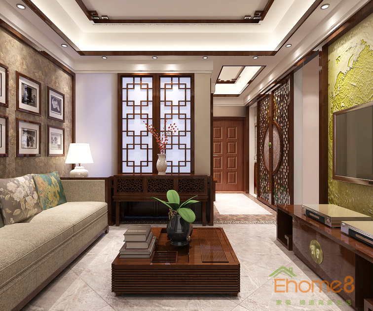 37㎡小戶型中式風(fēng)格客廳裝修效果圖11