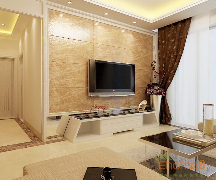 77㎡兩房一廳歐式風格客廳電視墻裝修效果圖3