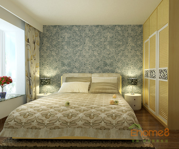 87㎡三房一廳現(xiàn)代簡約風格臥室裝修效果圖1