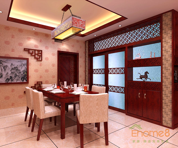 66㎡兩房一廳中式原木風格餐廳裝修效果圖.jpg