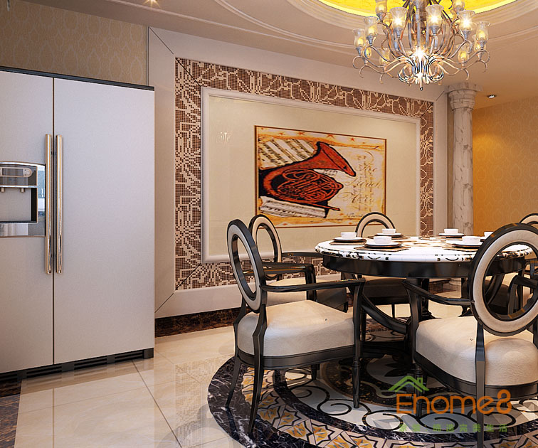 108㎡三房一廳法式風(fēng)格餐廳吊燈餐桌裝修效果圖75