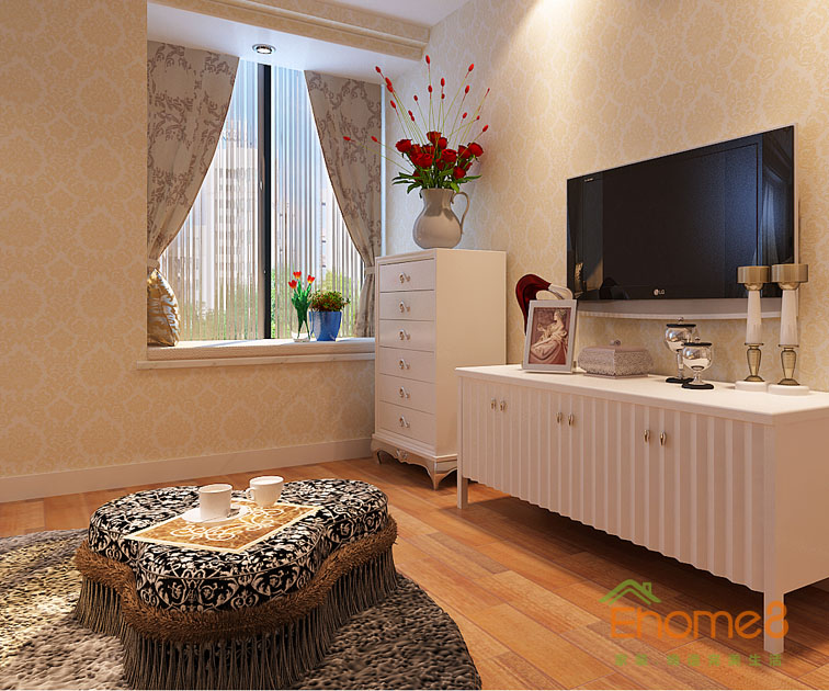 108㎡三房一廳法式風(fēng)格主人房電視裝修效果圖