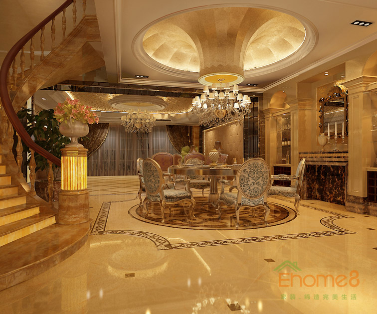 300㎡豪華別墅法式風格大廳吊燈裝修效果圖