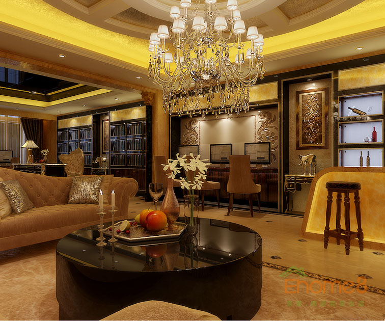 300㎡豪華別墅法式風格客廳吊燈裝修效果圖