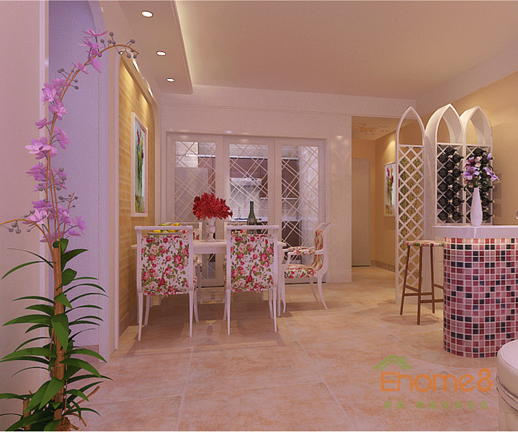 72㎡兩房一廳田園風格餐廳裝修效果圖444