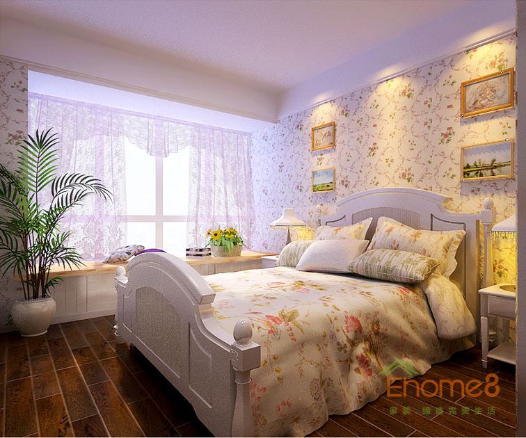 72㎡兩房一廳田園風格臥室裝修效果圖44
