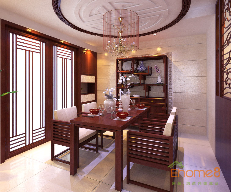 72㎡兩房一廳中式原木風格餐廳裝修效果圖555