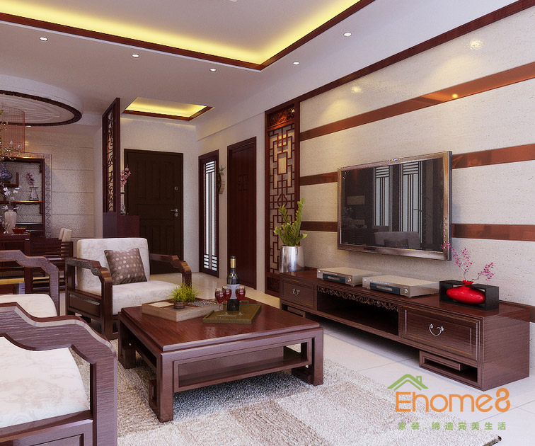 72㎡兩房一廳中式原木風格客廳裝修效果圖55