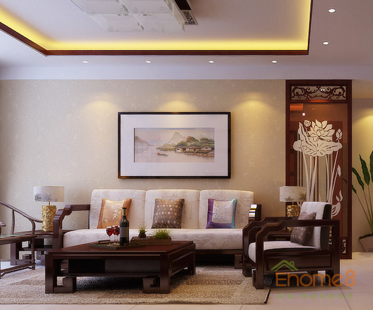 72㎡兩房一廳中式原木風格客廳裝修效果圖555555