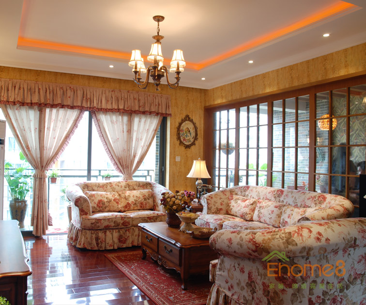 93㎡三房一廳田園風格客廳沙發裝修效果圖