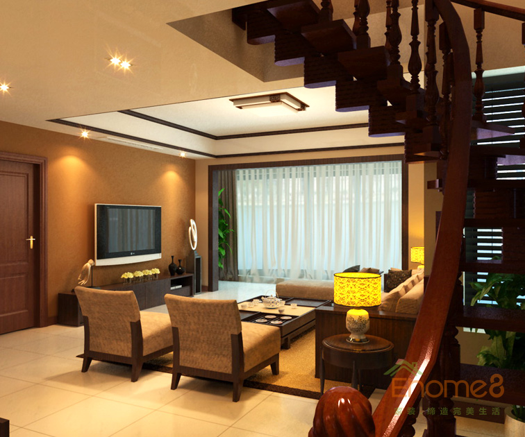 179㎡復式中式簡約風格樓道裝修效果圖