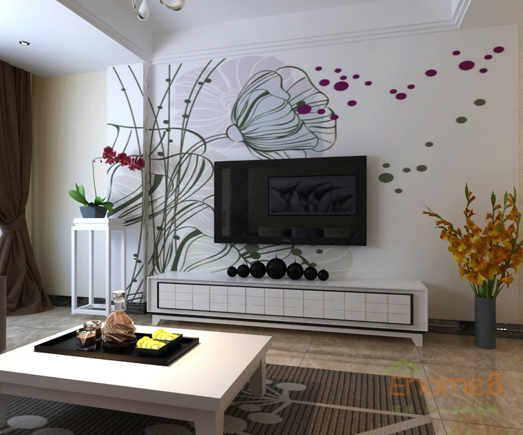 139㎡復式中式簡約風格客廳電視墻裝修效果圖
