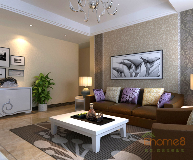 139㎡復式中式簡約風格客廳沙發背景墻裝修效果圖