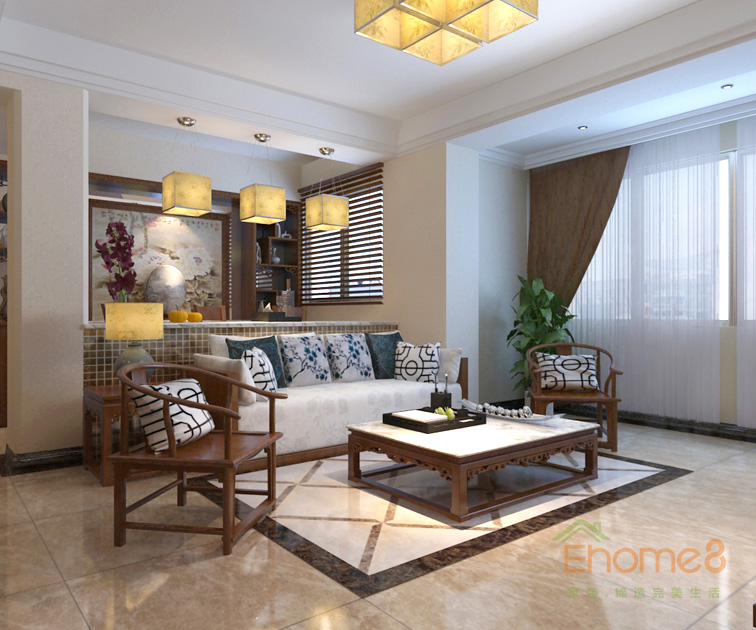139㎡復式中式簡約風格客廳沙發裝修效果圖